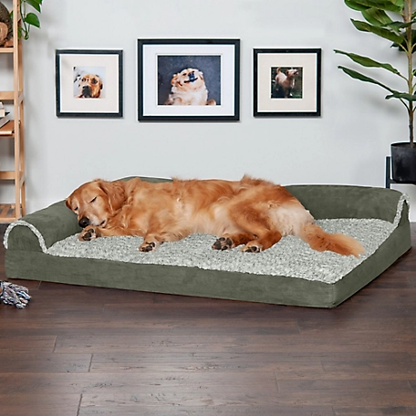 FurHaven Two-Tone Faux Fur and Suede Orthopedic Deluxe Chaise Lounge Sofa Pet Bed